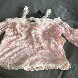Elegant Pink Lace Off-Shoulder Blouse